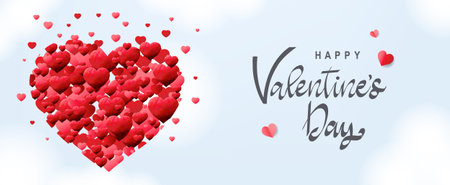 Valentines Day Postcard With Origami Hearts With Gradient Mesh, Vector Illustrationのイラスト素材