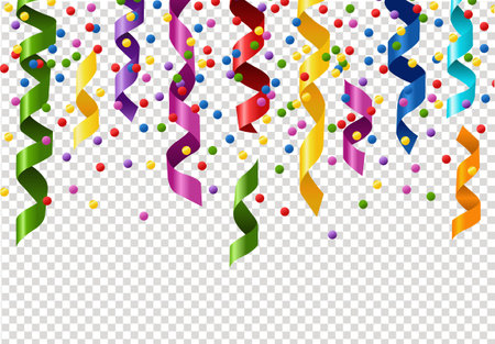 Colored Confetti And Streamer on Transparent Background With Gradient Mesh, Vector Illustrationのイラスト素材