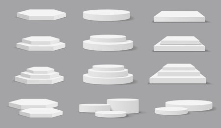 Collection White Podium With Gray Background With Gradient Mesh, Vector Illustrationのイラスト素材