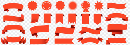 Red Ribbons Se tAnd Isolated White Background, Vector Illustrationのイラスト素材