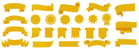Yellow Ribbons Set And Isolated White Background, Vector Illustrationのイラスト素材