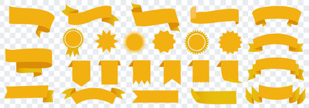 Yellow Ribbons Set And Isolated Transparent Background, Vector Illustrationのイラスト素材