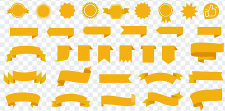 Yellow Ribons Set Isolated Transparent Background, Vector Illustrationのイラスト素材