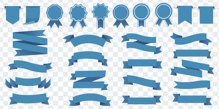 Blue Ribbons Set And Isolated Transparent Background With Gradient Mesh, Vector Illustrationのイラスト素材