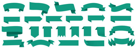 Green Ribbons Set And Isolated White Background, Vector Illustrationのイラスト素材