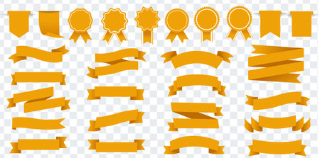 Yellow Ribbons Set And Isolated Transparent Background With Gradient Mesh, Vector Illustrationのイラスト素材