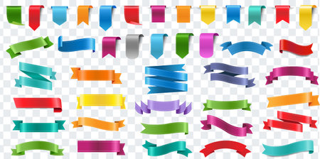 Colorful Ribons Set And Isolated Transparent Background With Gradient Mesh, Vector Illustrationのイラスト素材