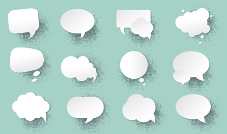 Set of speech bubbles with halftone dots. Vector illustration.のイラスト素材