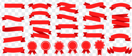 Red Ribbon Isolated Transparent Background With Gradient Mesh, Vector Illustrationのイラスト素材
