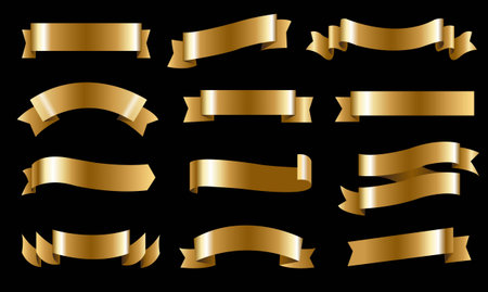 Golden Ribbon Isolation Black Background, Vector Illustrationのイラスト素材
