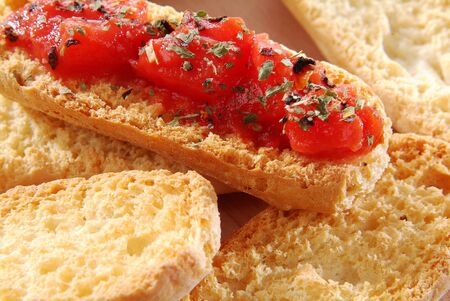 Toasted bread with tomatoの写真素材