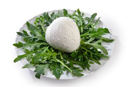 Mozzarella di bufala con rucola servita nel piattoの写真素材