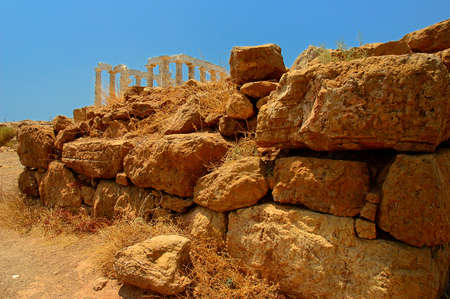 Ancient Greek temple of Poseidon . Cape Sounion Athens , Greeceの写真素材