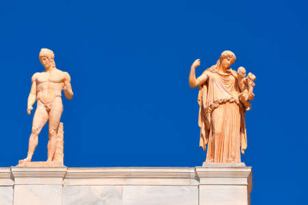 National Archaeological Museum in Athens , Greece  Sculptures on the roof-top above the entrance のeditorial素材