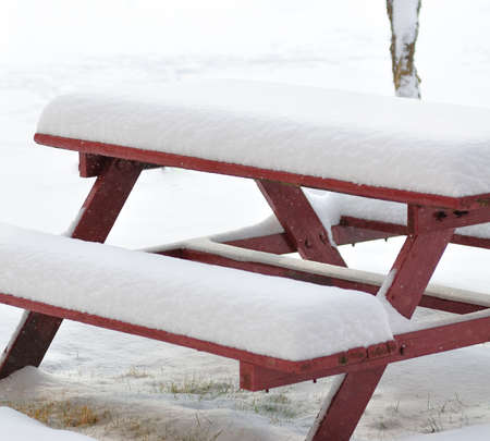 snowy benchの写真素材