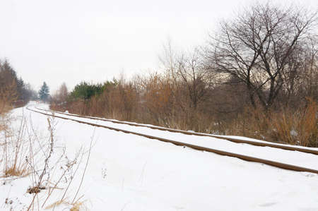 railway tracks in winterの写真素材