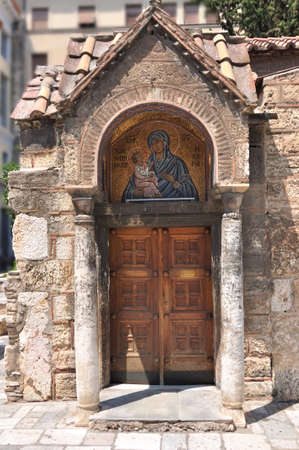 Entrance of the Church of Panaghia Kapnikarea is a Greek Orthodox church and one of the oldest churches in Athens .の写真素材