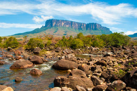 View of Kukenan Tepui and Kukenan River in First Plan, Gran Sabana, Venezuelaの写真素材