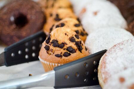 Cupcake muffin with chocolate chips served for breakfast or brunch