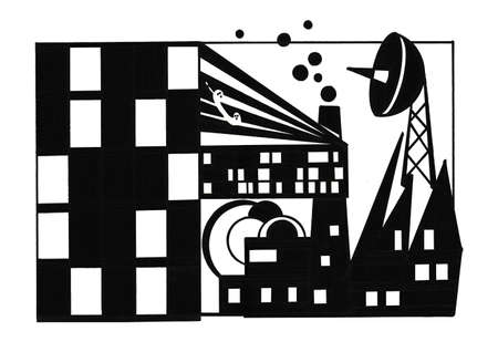 City communications. Graphic arts. Black White, Ink.City abstraction.の写真素材