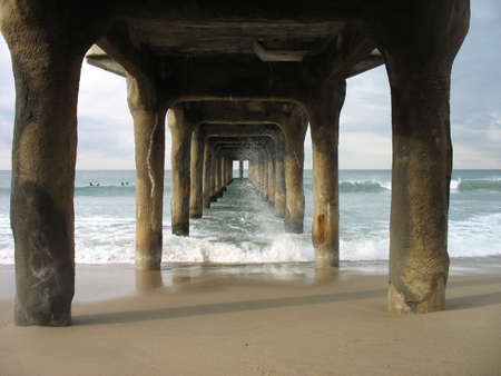 Under the pier in Manhattan Beach, Californiaの写真素材
