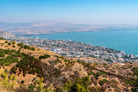 Overview of Tiberias and the Sea of Galileeの写真素材