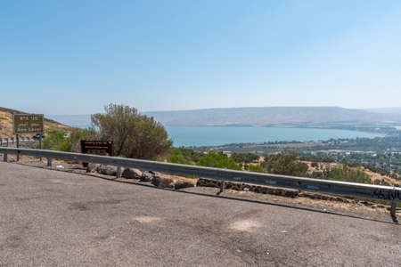View of the Sea of Galilee from sea levelの写真素材