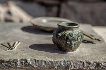 Bronzed bath house accessories at Beit She'an in Israel