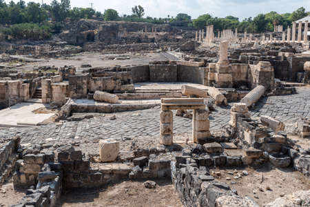 Overview of Beit She'an ancient ruins in Israelの写真素材