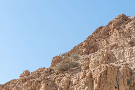 People hiking in beautiful scenic Ein Gedi National Park in southern Israel near the Dead Sea