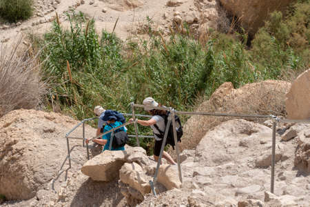People hiking in beautiful scenic Ein Gedi National Park in southern Israel near the Dead Seaのeditorial素材