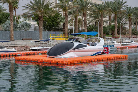 Luxury yacht being transported to the Red Sea marina in Eilat, Israelのeditorial素材