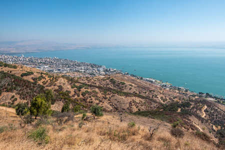 View of the city of Tiberias and The Sea of Galilee in Israelの写真素材
