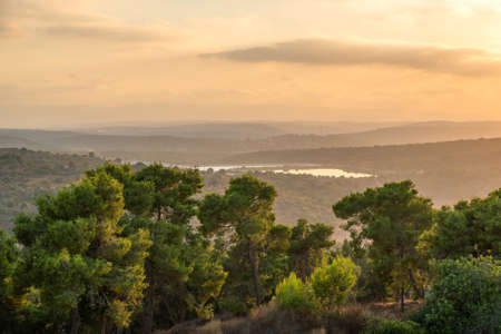 The view from Tzipori National park looking west towards the sunset in Israel.の写真素材