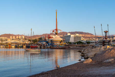 Boats in the Red Sea harbor at Eilat in southern Israel