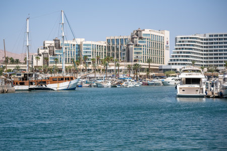 Boats in the lagoon marina at Eilat in southern Israel