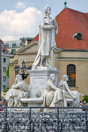 Berlin, Germany 05-11-2016 Statues and fountain in front of the Concert hall Gendarmenmarkt in Berlinのeditorial素材