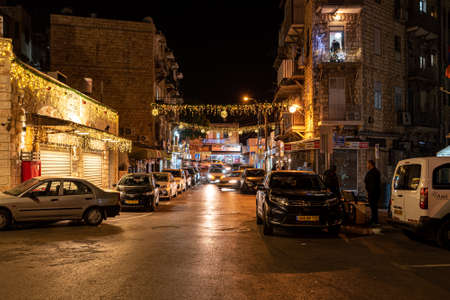 Haifa, Israel 12-06-2021 Beautiful street decorations in Wadi Nisnas the Christian neighborhood in Haifa, Israelのeditorial素材