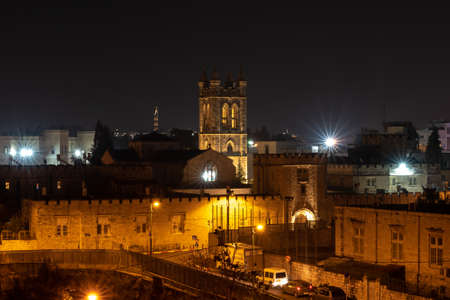 Jerusalem, Israel 11-22-2021 Saint George's Cathedral at night in Jerusalem, Israelのeditorial素材