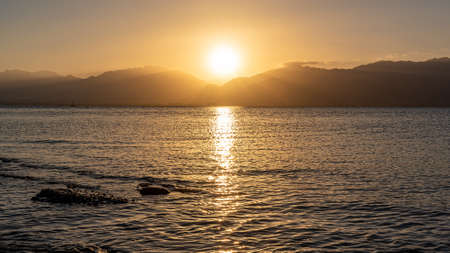 Sunset on the Adriatic Sea in Montenegro, Balkansの写真素材