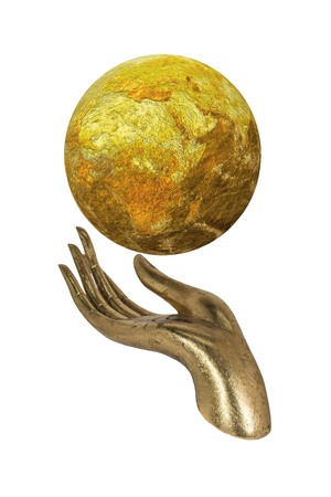 holding earth globeの写真素材