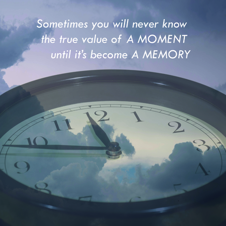 Inspirational quote words on clock and the skyの写真素材