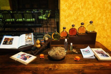 Different types of tequila in Tequila village, Mexicoの写真素材