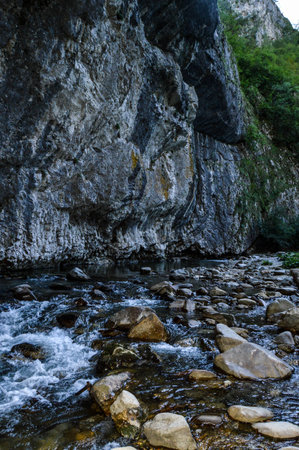 Pristine natural landscape with River flowing freely through the eroded rocks in the Sohodol Gorges(Cheile Sohodolului), in Gorj county Romaniaの写真素材