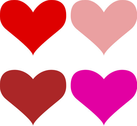 Four hearts vector shapes for valentines day holiday, red pink and purple heart shape with gradient and outlineのイラスト素材