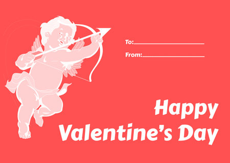 Simple "Happy Valentine's Day" card for crush or lover, pink Valentine holiday greeting postcard with text message for lovely coupleの写真素材