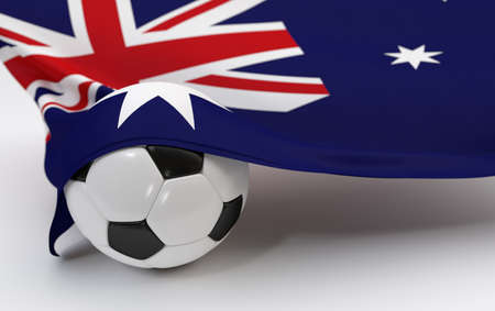 Australia flag and soccer ball on white backgroundsの写真素材