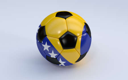 Bosnia and Herzegovina flag on soccer, football ball on white backgroundの写真素材