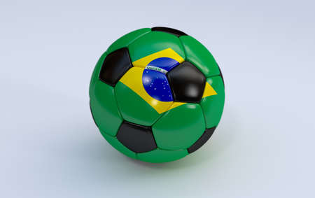 Brazil flag on soccer, football ball on white backgroundの写真素材