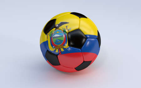 Ecuador flag on soccer, football ball on white backgroundの写真素材
